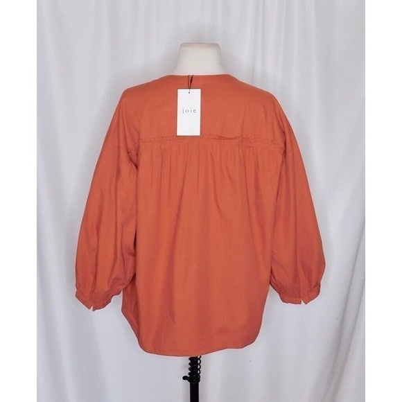 NWT!! JOIE Barrian Warm Spice Orange Peasant Top Blouse Tie Neck X-Small - Picture 10 of 14